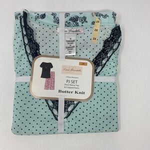 Linea Donatella Womens 2X Butter Knit PJ Set Short Sleeve Top Cropped Pants